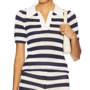 Seroya PAX Crochet Polo Top XS Navy/Eggshell – NWT